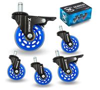 XDominuz Gaming Chair Casters with Brake, 5 Blue Silicone Wheels, Stem Mount, Load Capacity 300 kg, Multi-Surface, Includes 2 with Brake, For Office and Gaming Chairs