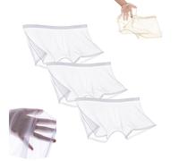 XDone 3 PCS Ice Silk Sexy Mesh Boxer Shorts - Transparency Breathable and Seamless Underwear See Through Hollow Briefs for Stylish Men (White,L)