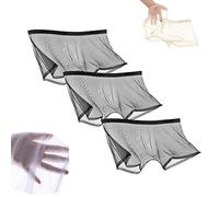 XDone 3 PCS Ice Silk Sexy Mesh Boxer Shorts - Transparency Breathable and Seamless Underwear See Through Hollow Briefs for Stylish Men (Black,XXL)