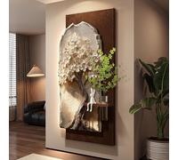 XDOPIRRS Modern Home 3D Wall Sandstone Decor Mural With artificial green plants, Plug-in Power Borderless Wall Hanging Mural with Light, for Living Room, Entryway, Hallway(A,120 * 60cm/47.2 * 23.6in)