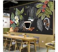 XDOUBAO 3D Wallpaper Green Leaves Coffee Beans Photo Mural Cafe Restaurant Blackboard Wall Decoration Wallpaper,3D,200x140cm