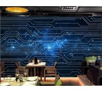 XDOUBAO Wallpaper Abstract Lines Blue Starry Sky Circuit Board Technology Bar Afternoon Tea Coffee Shop Background Mural Western Restaurant Wallpaper,3D,250x175cm