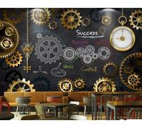 XDOUBAO Wallpaper Blackboard Graffiti Letters Three-Dimensional Golden Gear Bar Afternoon Tea Coffee Shop Background Mural Western Restaurant Wallpaper,3D,150x105cm