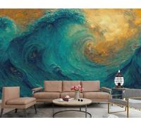 XDOUBAO Wallpaper Modern Abstract Colorful Art Dusk Green Waves Relief Oil Painting TV Sofa Background Wall Wallpaper Living Room Restaurant Coffee Shop Mural,3D,400x280cm