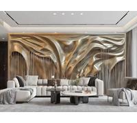 XDOUBAO Wallpaper Modern Abstract Golden Relief Waterfall Mountain Water Painting TV Sofa Living Room Background Wall Dining Room Bedroom Study Room Mural,3D,300x210cm