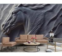 XDOUBAO Wallpaper Modern Abstract Rock Carving Art Three-Dimensional Horse Relief TV Sofa Background Wall Wallpaper Living Room Restaurant Coffee Shop Mural,3D,250x175cm