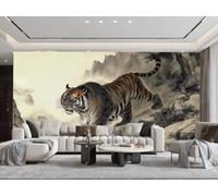 XDOUBAO Wallpaper Modern Art Tiger Descending Mountain Ink Mountain Flowing Water Painting TV Sofa Background Wallpaper Living Room Restaurant Coffee Shop Mural,3D,300x210cm