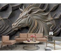 XDOUBAO Wallpaper Modern Minimalist Abstract Gold Line White Horse Relief Black and Gray Marble Pattern TV Sofa Background Wall Wallpaper Living Room Restaurant Coffee Shop Mural,3D,400x280cm