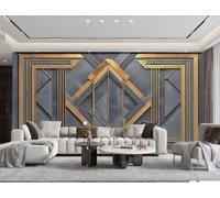 XDOUBAO Wallpaper Modern Minimalist Art Gold Line Geometry Gray Marble Slate TV Sofa Background Wall Wallpaper Living Room Bedroom Dining Room Mural,3D,400x280cm