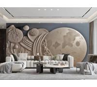 XDOUBAO Wallpaper Modern Minimalist Art Moon Stone Relief Rock Plate Pattern Painting TV Sofa Living Room Background Wall Restaurant Bedroom Study Room Mural,3D,400x280cm