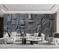XDOUBAO Wallpaper Modern Minimalist Black Small Square Solid Wood Collage Art Relief Rock Painting TV Sofa Background Wall Wallpaper Living Room Restaurant Coffee Shop Mural,3D,430x300cm