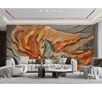 XDOUBAO Wallpaper Modern Minimalist Orange Art Volcanic Rock Three-Dimensional Gray Horse Pattern Painting TV Sofa Living Room Background Wall Restaurant Bedroom Study Room Mural,3D,430x300cm