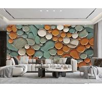 XDOUBAO Wallpaper Modern Minimalist Orange Blue Round Color Block Art Geometric Pattern Painting TV Sofa Living Room Background Wall Restaurant Bedroom Study Room Mural,3D,350x245cm