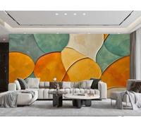 XDOUBAO Wallpaper Modern Minimalist Orange Green Irregular Color Block Art Geometric Pattern Painting TV Sofa Living Room Background Wall Restaurant Bedroom Study Room Mural,3D,250x175cm