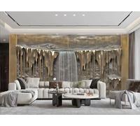XDOUBAO Wallpaper Modern Minimalist Relief Golden Abstract Waterfall Mountain Water Painting TV Sofa Living Room Background Wall Restaurant Bedroom Study Room Mural,3D,200x140cm
