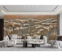 XDOUBAO Wallpaper Modern Minimalist Relief Golden Waterfall Mountain Water Painting TV Sofa Living Room Background Wall Restaurant Bedroom Study Room Mural,3D,200x140cm