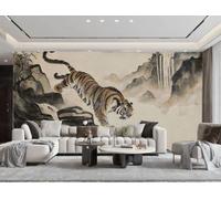 XDOUBAO Wallpaper Modern Minimalist Tiger Descending The Mountain Art Ink Mountain Landscape Painting TV Sofa Background Wall Wallpaper Living Room Restaurant Coffee Shop Mural,3D,150x105cm