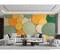 XDOUBAO Wallpaper Modern Simple and Elegant Orange Green Round Color Block Art Geometric Pattern Painting TV Sofa Living Room Background Wall Restaurant Bedroom Study Room Mural,3D,150x105cm
