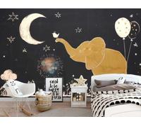 XDOUBAO Wallpaper Modern Simple Cute Gilded Elephant Hand-Painted Chalk Painting Art TV Sofa Background Wallpaper Living Room Restaurant Coffee Shop Mural,3D,300x210cm
