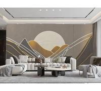 XDOUBAO Wallpaper Modern Simple Orange and White Lines Striped Art Moon Night Scene Painting TV Sofa Background Wall Wallpaper Living Room Restaurant Coffee Shop Mural,3D,300x210cm