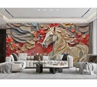 XDOUBAO Wallpaper Modern Simple Three-Dimensional Red Flower Art Relief Brown Horse Geometric Pattern TV Sofa Living Room Background Wall Restaurant Bedroom Study Room Mural,3D,430x300cm