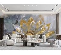 XDOUBAO Wallpaper Modern Three-Dimensional Art Gold Foil Lotus Texture Ink Landscape Painting TV Sofa Background Wall Wallpaper Living Room Restaurant Coffee Shop Mural,3D,300x210cm