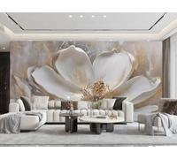 XDOUBAO Wallpaper Modern Three-Dimensional Gold Foil White Lotus Art Ink Landscape Painting TV Sofa Background Wall Wallpaper Living Room Restaurant Coffee Shop Mural,3D,150x105cm