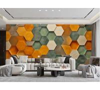 XDOUBAO Wallpaper Modern Three-Dimensional Light Orange Dark Green Diamond Pattern Geometric Rock Painting TV Sofa Living Room Background Wall Restaurant Bedroom Study Room Mural,3D,300x210cm