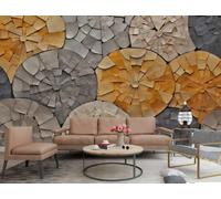 XDOUBAO Wallpaper Modern Three-Dimensional Orange Gray Circular Pattern Geometric Rock Painting TV Sofa Living Room Background Wall Dining Room Bedroom Study Room Mural,3D,430x300cm