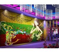 XDOUBAO Wallpaper Nostalgic Brick Wall Hand-Painted Graffiti Musical Instrument Music Bar Afternoon Tea Western Restaurant Background Wall Wallpaper Coffee Shop Mural,3D,150x105cm