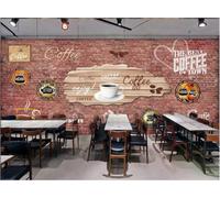 XDOUBAO Wallpaper Retro Brick Wall Hand-Painted Letters Coffee Theme Bar Mall Afternoon Tea Western Restaurant Background Wall Wallpaper Coffee Shop Mural,3D,300x210cm