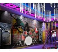 XDOUBAO Wallpaper Retro Brick Wall Rock Guitar Music Theme Bar Drink Shop Afternoon Tea Western Restaurant Background Wall Wallpaper Coffee Shop Mural,3D,400x280cm