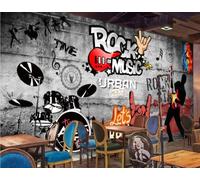 XDOUBAO Wallpaper Retro Cement Wall English Letters Graffiti Rock Music Bar Dessert Drink Afternoon Tea Western Restaurant Background Wall Wallpaper Coffee Shop Mural,3D,250x175cm