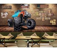 XDOUBAO Wallpaper Retro Nostalgic Brick Wall Car Three-Dimensional English Letter Theme Bar Coffee Shop Background Mural Western Restaurant Wallpaper,3D,200x140cm