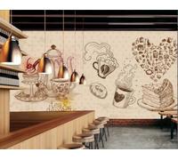 XDOUBAO Wallpaper Simple Hand-Painted Cake Coffee Theme Dessert Bakery Shop Afternoon Tea Coffee Shop Background Mural Western Restaurant Wallpaper,3D,350x245cm