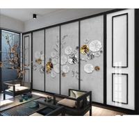 XDOUBAO Wallpaper Three-Dimensional Simple Lotus Goldfish Cloth Pattern Drink Afternoon Tea Coffee Shop Background Mural Western Restaurant Wallpaper,3D,430x300cm