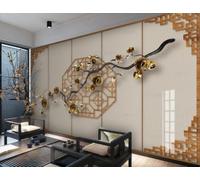 XDOUBAO Wallpaper Three-Dimensional Tree Branches Metal Iron Pane Drinks Afternoon Tea Coffee Shop Background Mural Western Restaurant Wallpaper,3D,400x280cm
