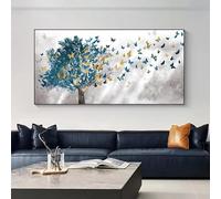 XDPBLM Abstract Blue Trees and Butterfly Canvas Painting Tree Landscape Poster and Prints Pictures for Home Wall Art Decor 28x55inch Unframed