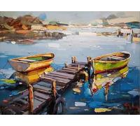 XDPBLM Abstract Scenery Canvas Painting on Canvas Sailing Boat Ship Wall Art Painted Posters and Picture Wall Decor 28x48inch Unframed