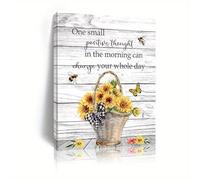 XDPBLM Canvas Painting Sunflower Wall Art, Yellow Flower with Inspirational Quotes on Grey Wood Wall Art Prints, For Home Decor 20x28inch/50x70cm Unframed