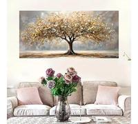XDPBLM Canvas Prints Picture Tree of Life with Golden Leaves Canvas Wall Art - Autumn Landscape Print in Golden and Beige Decor 24x52inch/60x130cm Unframed