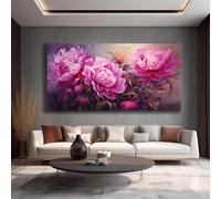 XDPBLM Canvas Wall Art Pink Peony Splendor Abstract Painting Picture Bathroom Kitchen Office Bedroom Living Room Wall Decor 22x43inch/55x110cm ready to hang