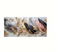 XDPBLM Feather Canvas Art - Neutral & Metallic Tones Wall Decor, Printed Poster for Living Room, Dining Area, Canvas Wall Art 22x43inch/55x110cm ready to hang
