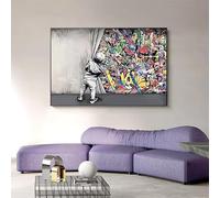 XDPBLM Kids Behind The Curtain Street Graffiti Wall Art Canvas Paintings Posters Modern Street Decor For Walls Home Decor 28x40inch Unframed