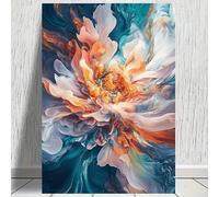 XDPBLM Large Modern Floral Canvas Wall Art - Teal Blue, Orange, Pink, White, Black Abstract Flower Painting Abstract Wall Art 20x28inch/50x70cm Unframed