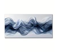 XDPBLM Modern Abstract Wave Canvas Wall Art Picture - Blue & White Fluid Design, Large Canvas Pictures Landscape for Home Decor 20x39inch/50x100cm ready to hang