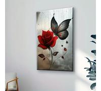 XDPBLM Red Roses and Butterflies Canvas Painting Art, Wall Art Print Poster Decoration, Modern Simple Living Room, Bedroom Decor 28x48inch/70x120cm ready to hang