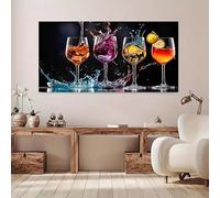 XDPBLM Vibrant Wine & Cocktail Glasses Canvas Art, Modern Wall Decor for Living Room, Colorful Splash Design Room Decor 24x52inch ready to hang