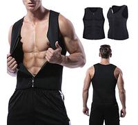 XDSP Men Waist Trainer Vest for Weight Loss Body Shaper Sauna Sweat Suits, Zipper Sauna Tank Top Workout Fitness Shirt Slimming Shirt Workout Suit (Black, S)