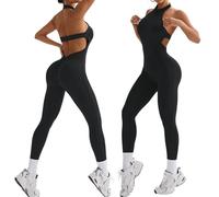 XDSP Women's Sports Jumpsuit Tight Yoga Backless Padded Jumpsuit Bodysuit High Waist Sleeveless Sportswear Scrunch Butt Elegant Full Body Suit Sexy Stretch Yoga Slim Fit One-Piece Romper, Black (black
